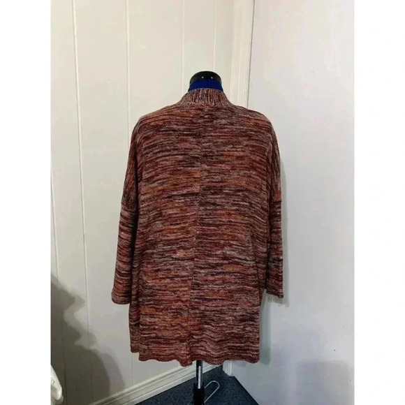 Pure Jill Chunky Knit 3/4 Sleeve Red & Brown V Neck Tunic Sweater Large Grandma - Picture 3 of 6